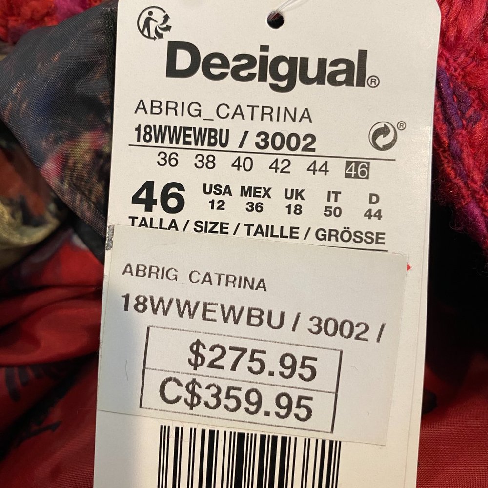 Desigual Plaid Catrina Red/Purple Coat Lined Jacket Women's 12 NWT - Picture 5 of 14